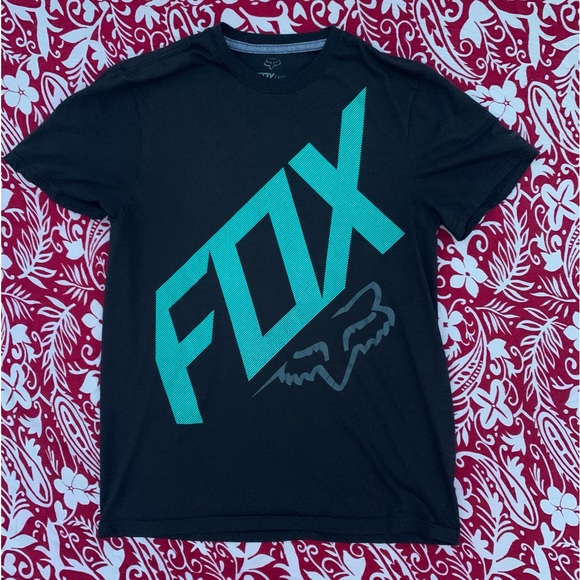 🏁🦊 Fox Racing Tech TruDri Black & Teal Short Sleeve Graphic Logo T-Shirt 🦊🏁 - Picture 5 of 15